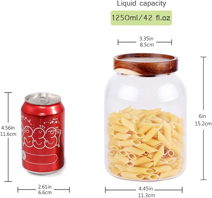 Glass Storage Jar, Food Storage Container/Canisters with Airtight Lid for Serving Tea, Coffee, Honey,.Spice, Perfect as a Cereal Dispenser (6.3 inch high)-HomvellaHome