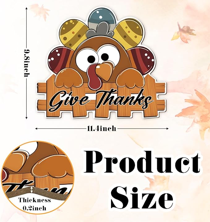 Give Thanks Sign Turkey Front Door Decor Thanksgiving Day Wood Door Hanger, Fall Wooden Thankful Wreath Hanging Decoration for Outdoor Outside Porch, Housewarming Gift-HomvellaHome