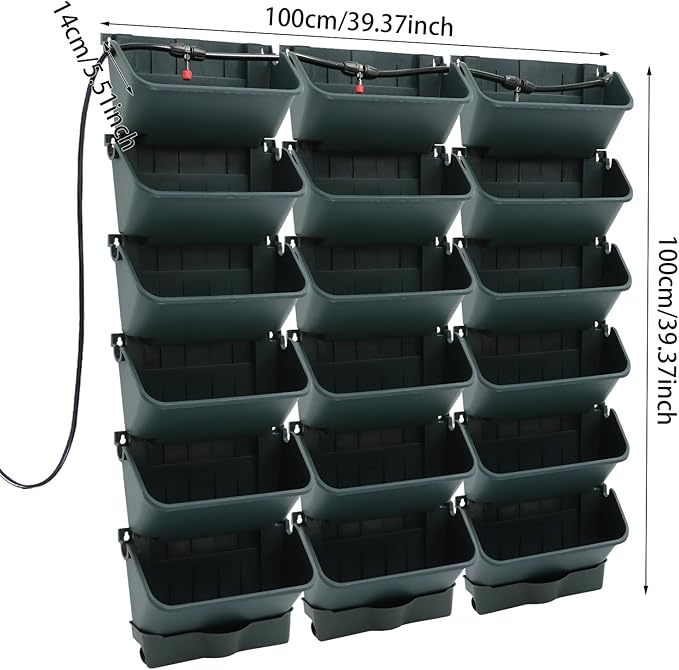 18 Pots Self-Watering Wall-Mounted Planter, 39.4”L x 39.4”H Vertical Wall Planter Self Watering Stackable Planters Vertical Garden Wall Garden Planter Outdoor Indoor for Herbs Flowers Strawberries-HomvellaHome