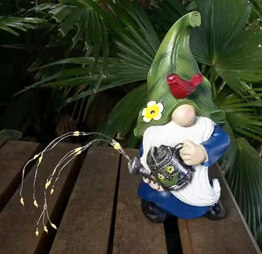 Garden Gnomes Outdoor with LED Solar Light - 11’’Spring Gnomes Decorations for Home/Yard/Patio with Lantern - Solar Garden Statues (Teapot gnome)-HomvellaHome