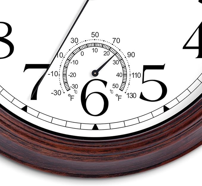 10 Inch Outdoor Wall Clock with Thermometers, Vintage Silent Wall Clocks Battery Operated, Retro Non-Ticking Clock Decorative for Living Room, Patio, Kitchen, Office, Bathroom, Bedroom(Bronze)-HomvellaHome
