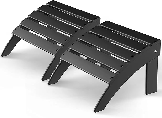 GREENVINES Adirondack-Ottoman | Set of 2 | HDPE Plastic | Outdoor Footrest | All Weather | Foot Rest | Foot Stool | Black | for Adirondack Chair | for Patio Backyard Pool-HomvellaHome