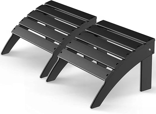 GREENVINES Adirondack-Ottoman | Set of 2 | HDPE Plastic | Outdoor Footrest | All Weather | Foot Rest | Foot Stool | Black | for Adirondack Chair | for Patio Backyard Pool-HomvellaHome