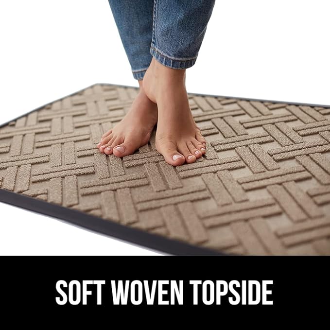 GORILLA GRIP 100% Waterproof All-Season WeatherMax Doormat, US Designed Natural Rubber, Stain and Fade Resistant, Low Profile Indoor Outdoor Door Mats, Easy Clean Patio Mat, 17x29, Taupe Basket Weave-HomvellaHome