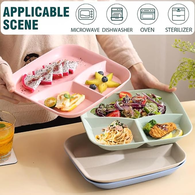 10 Inch Portion Control Divided Plates for Healthy Eating, 4PCS Unbreakable Wheat Straw Dinner Plate BPA Free, Plates for Kids Adults Picnic,Reusable Plates (4 PACK)-HomvellaHome