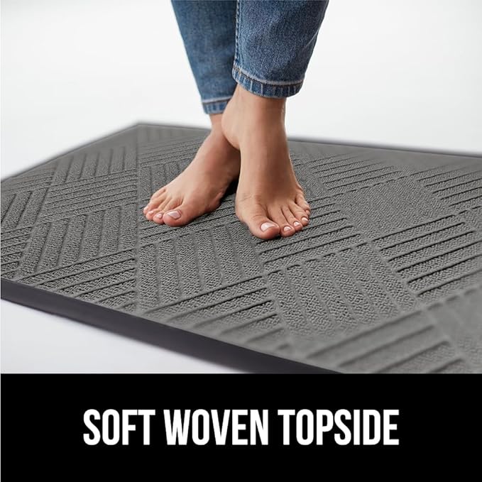 GORILLA GRIP 100% Waterproof All-Season WeatherMax Doormat US Designed Natural Rubber, Stain and Fade Resistant, Low Profile Indoor Outdoor Door Mats, Easy Clean Patio Mat, 17x29, Steel Diamond-HomvellaHome
