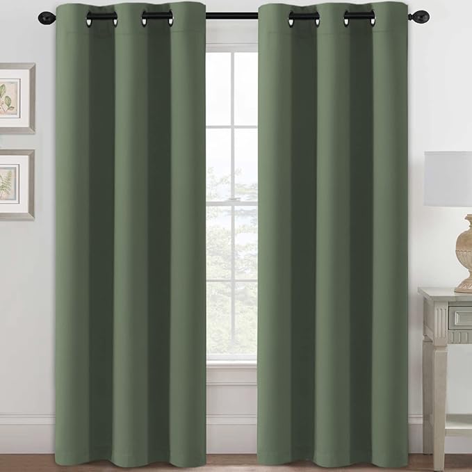 H.VERSAILTEX Blackout Curtains for Bedroom Thermal Insulated Room Darkening Living Room Curtains 84 Inch Long Grommet Privacy Protection Window Curtain Panels/Drapes, 2 Panels, Bronze Green-HomvellaHome