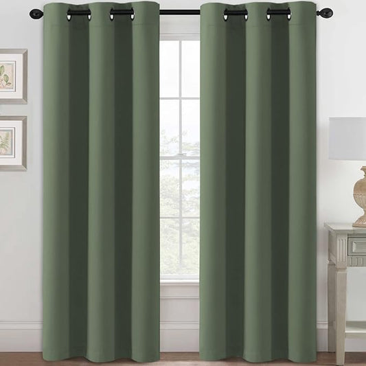 H.VERSAILTEX Blackout Curtains for Bedroom Thermal Insulated Room Darkening Living Room Curtains 84 Inch Long Grommet Privacy Protection Window Curtain Panels/Drapes, 2 Panels, Bronze Green-HomvellaHome