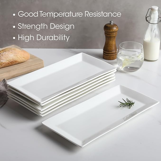 12" Serving Platters Set of 4, White Rectangular Plates, Ceramic Serving Tray, Stackable Large Party Plates for Appetizer, Dessert, Steak, Sushi, Housewarming, Oven Dishwasher Safe-HomvellaHome