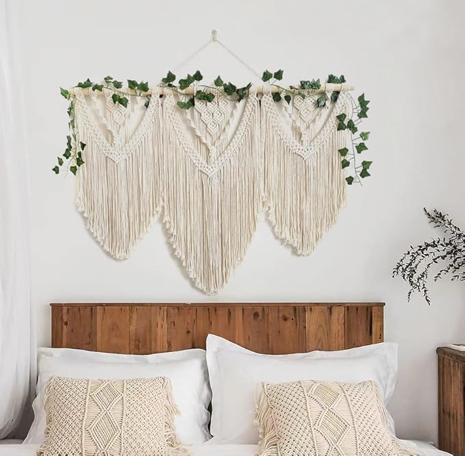 guzhiou large macrame wall hanging - Boho Tapestry Macrame Wall Decor Art- Chic Bohemian Handmade Woven Tapestry Home Decoration for Bedroom Living Room Apartment Wedding Party - 43"x32" (with Ivy)-HomvellaHome