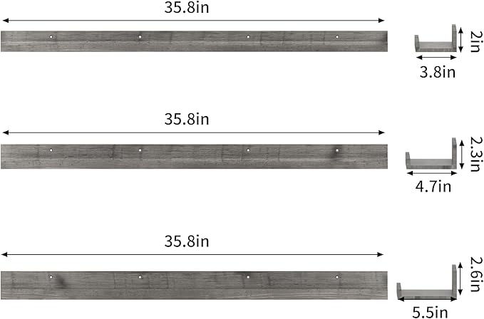 Giftgarden 36 Inch Grey Floating Shelves for Wall Mount, Gray Wood Wall Shelf Ledge for Bathroom Bedroom Living Room Kitchen Storage, Set of 3 Different Sizes-HomvellaHome