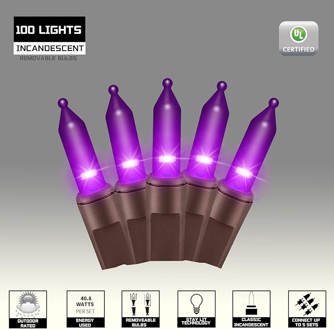 100LIGHTS Purple Extra-Bright with End Connectors Halloween Decorative Lights 5.98m UL Certified Mini String Light Set Waterproof for Halloween Home Garden Christmas Tree Party Patio Wedding-HomvellaHome