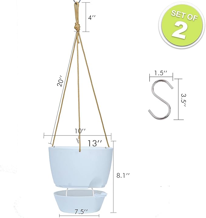 10 Inch Self Watering Hanging Pots, 2 Pack Hanging Planters with 40oZ Deep Reservior for Indoor Outdoor Plants Flowers, White-HomvellaHome