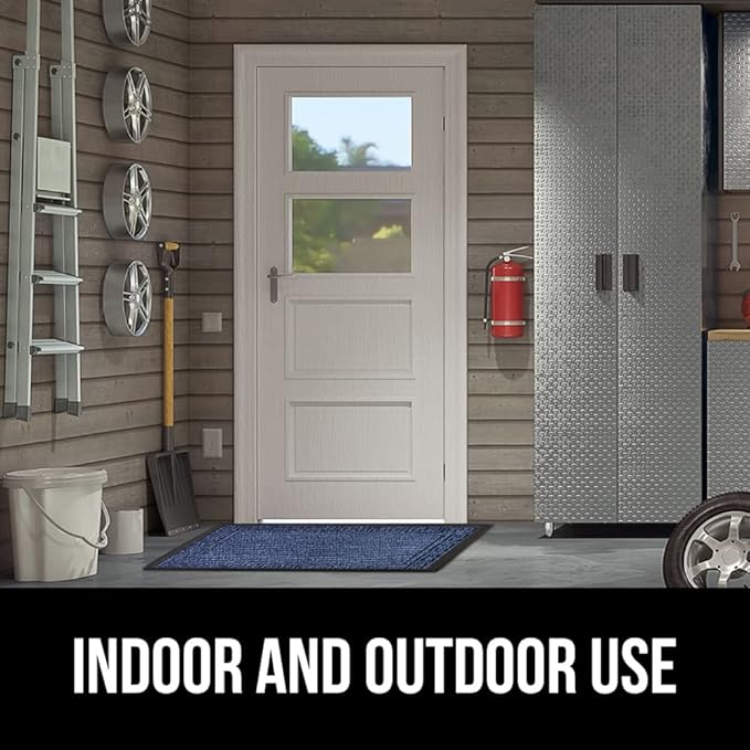 GORILLA GRIP 100% Waterproof All-Season WeatherMax Doormat, 72x24, US Designed Natural Rubber, Stain and Fade Resistant, Low Profile Indoor Outdoor Door Mats, Easy Clean Patio Mat, Navy Greek Keys-HomvellaHome