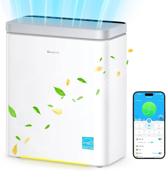 GoveeLife Smart Air Purifier for Home Large Room, Covers up to 1046 ft², Sleep Mode, 3-in-1 Filter Air Purifier with App Alexa Control for Pet Hair, Odors, Pollen and Smoke (no sensor)-HomvellaHome