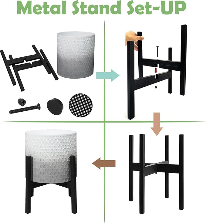 10 & 12 Inches Planters with Metal Sand for Indoor Plants Set of 2,Decorative Plant Pots with Holder, Outdoor Flower Pots with Legs, Modern Garden Pot with Drainage Holes for Snake Plant, House plants-HomvellaHome