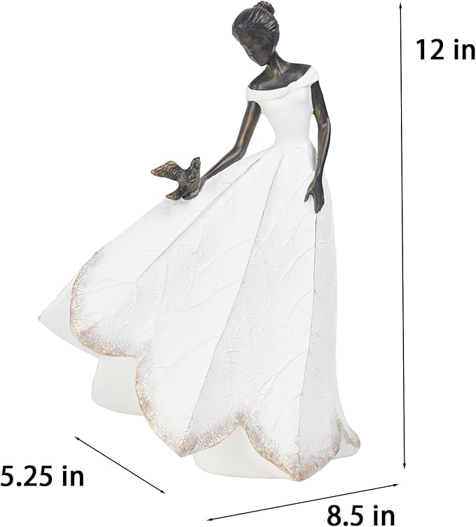Guichifun Fairy Statue Collection Home Decoration - White Leaf Angel Girls with Bird Resin Home Decor for Outdoor or Indoor Outdoor Yard Decorations Figurines Retirement Gift 8.5 x 5.25 x 12 Inch-HomvellaHome