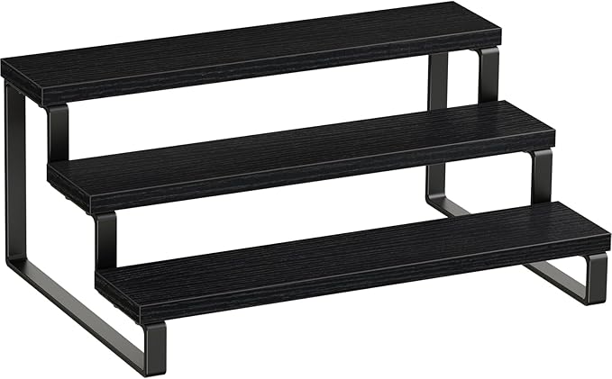 Giikin 3 Tier Spice Rack, Cabinet Organizer Shelf, Wooden Spice Rack for Countertop, Kitchen Counter Storage Shelves Cupcake Stand Holder Display Stand, Black-HomvellaHome