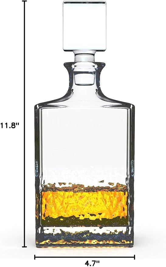 Glass Decanter with Airtight Geometric Stopper - Whiskey Decanter for Wine, Bourbon, Brandy, Liquor, Juice, Water, Mouthwash. Italian Lead-Free Glass (700ml/Crushed Ice)-HomvellaHome
