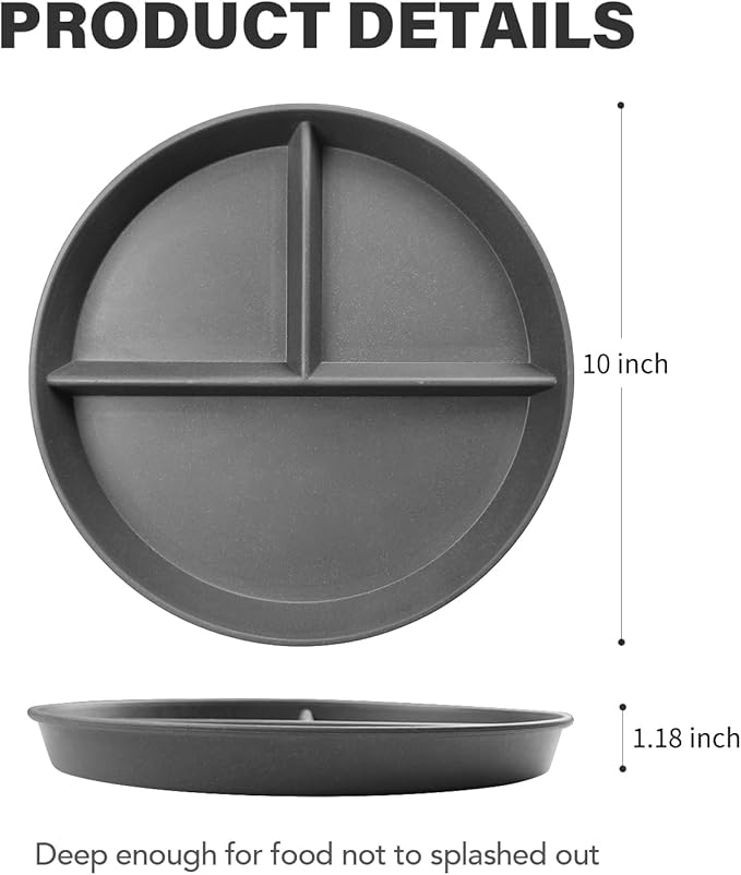 greenandlife 10 Inch 4PCS Unbreakable Portion Control Plates, Divided Plates for Kids Adults, Dishwasher & Microwave Safe Compartment Plate, Lightweight Reusable Wheat Straw Plate, Earth Tone-HomvellaHome