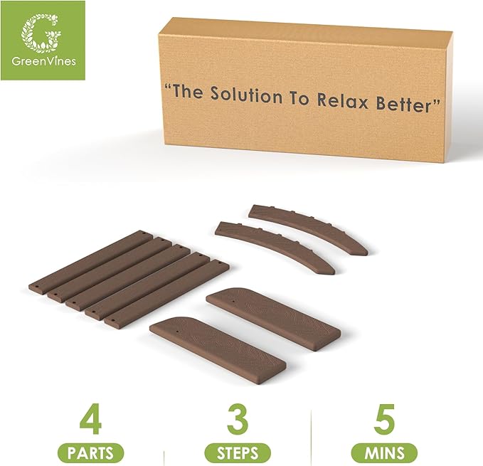 GREENVINES Adirondack-Ottoman | Wood Grain | HDPE Plastic | Outdoor Footrest | All Weather | Foot Rest | Foot Stool | Dark Brown | for Adirondack Chair-HomvellaHome