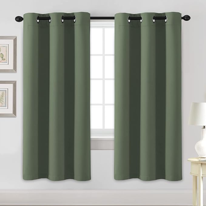 H.VERSAILTEX Blackout Curtains for Bedroom Thermal Insulated Room Darkening Living Room Curtains 72 Inch Long Grommet Privacy Protection Window Curtain Panels for Nursery, 2 Panels, Bronze Green-HomvellaHome