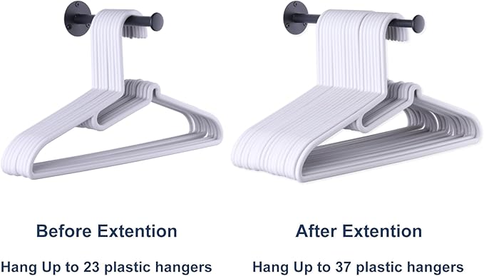 2 Pack Retractable Hanger Holder for Laundry Room, Wall Mount Organizer Rack for Lightweight Clothes, Space Saving Laundry Hook Rod, Keep Empty Hangers Handy, Black-HomvellaHome