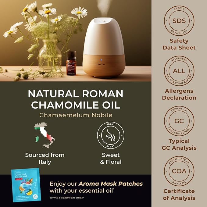 Gya Labs Roman Chamomile Essential Oil for Diffuser - 0.34 Fl Oz - 100% Pure Natural Roman Chamomile Oil for Skin, Hair, Face, Aromatherapy & Candle Making Scent-HomvellaHome