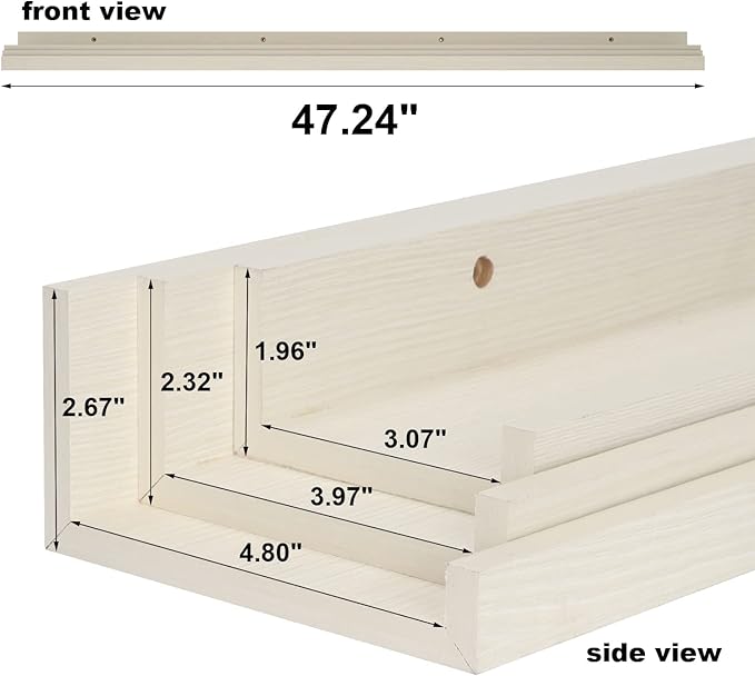 Giftgarden 47 Inch Floating Shelves for Wall Creamy White Beige Wood-Grain, Long Picture Ledge Large Wooden Photo Shelf for Living Room Bedroom Nursery Office, Set of 3 Different Sizes-HomvellaHome