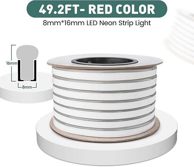 GZBtech Flexible LED Neon Rope Lights 50FT,AC 110-120V Waterproof Strip Light, 120 LEDs/M Cuttable Connectable Neon Lighting for Indoor Outdoor Home Decor/Commercial Building Use-Red 15M-HomvellaHome