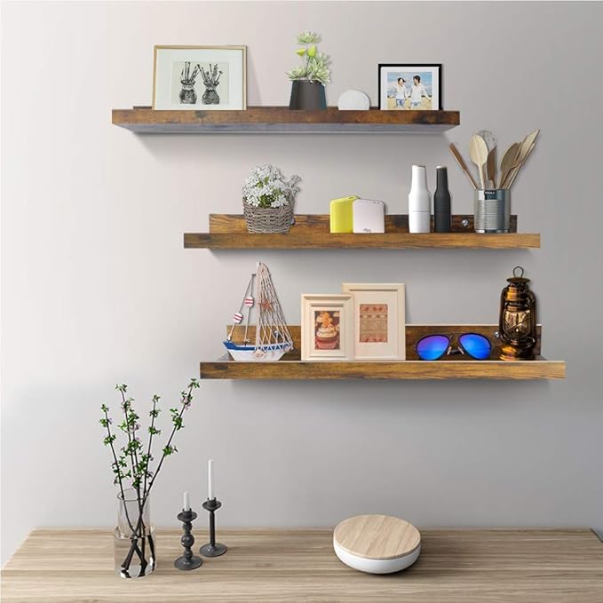Giftgarden 24 Inch Floating Shelves Wall Mounted Set of 3, Rustic Large Wall Shelves Picture Ledge Shelf for Bedroom Living Room Bathroom Kitchen, 3 Different Sizes-HomvellaHome