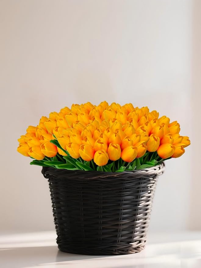 15 Heads Artificial Flowers PU Real Touch Tulip Bouquets Orange Tulips Faux Tulips Latex Fake Flower Bouquet for Spring Wedding Home Décor Centerpiece Arrangements-HomvellaHome