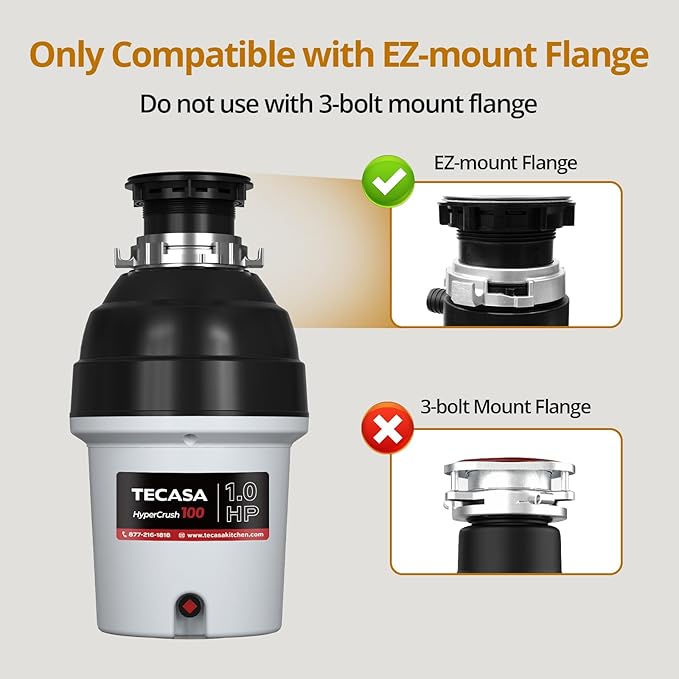 1 HP Garbage Disposal with Sound Reduction, TECASA Food Waste Disposer for Kitchen Sink, Septic Safe Garbage Disposal, Power Cord Included, Grey and Black - HyperCrush 100-HomvellaHome