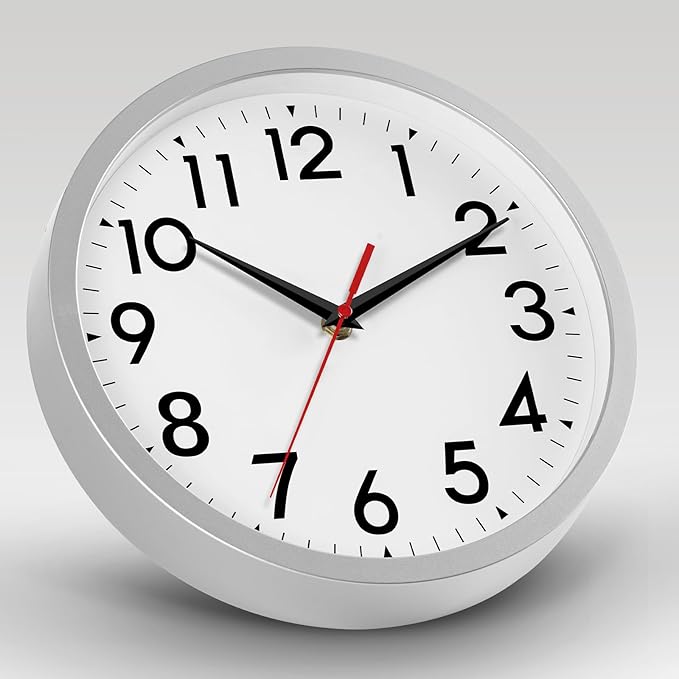 12 Inch Wall Clock Battery Operated Silent Non Ticking Analog Modern Decorative for Office Kitchen Outdoor Living Room Classroom Bedroom Bathroom School(Silver)-HomvellaHome