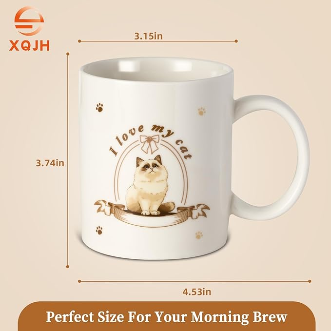 12Oz Cute Ragdoll Cat White Ceramic Mug, Mug for Daily Coffee and Tea, Lead-free Microwave and Dishwasher Safe Coffee Mug, Perfect gifts for Cat Lovers-HomvellaHome