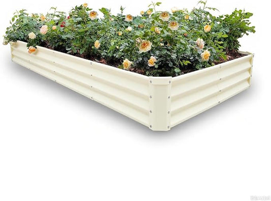 GARDMAX 8x4x1FT Galvanized Raised Garden Bed Kit, Metal Planter Boxes Outdoor with Easy Assembly, Large Garden Bed for Vegetables, Fruits, Flower, Herbs Rectangle Milk White-HomvellaHome