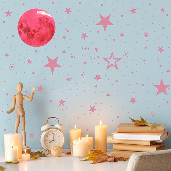 Glow in The Dark Stars and Moon Stickers for Ceiling, Luminous Wall Decals Decor for Bedroom Living Room, 407 dots + 27 Stars + 30cm Moon-HomvellaHome