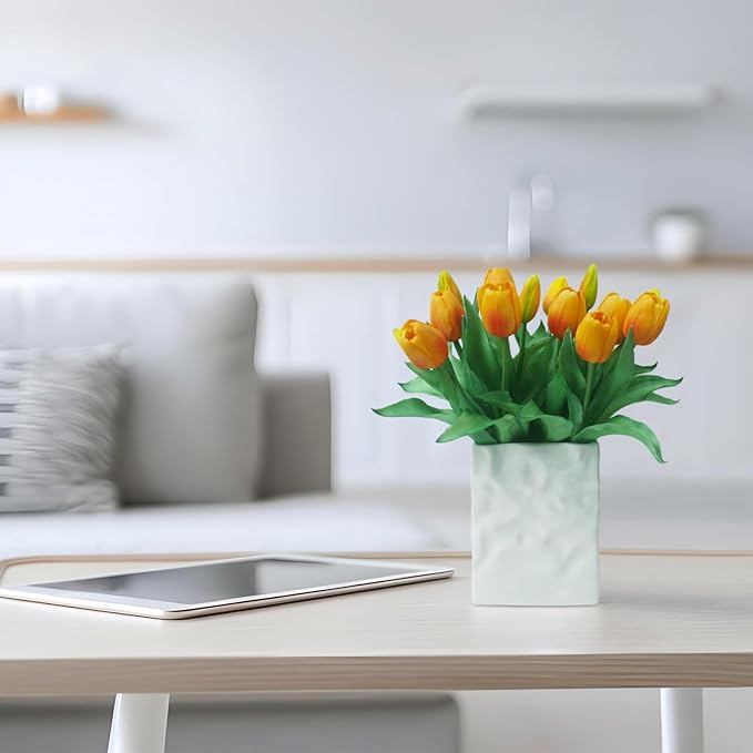 15pcs Artificial Tulips Flowers, Fake Tulips Real Touch, Faux Latex Bouquets, for Party Wedding Home Room Decoration (Orange)-HomvellaHome