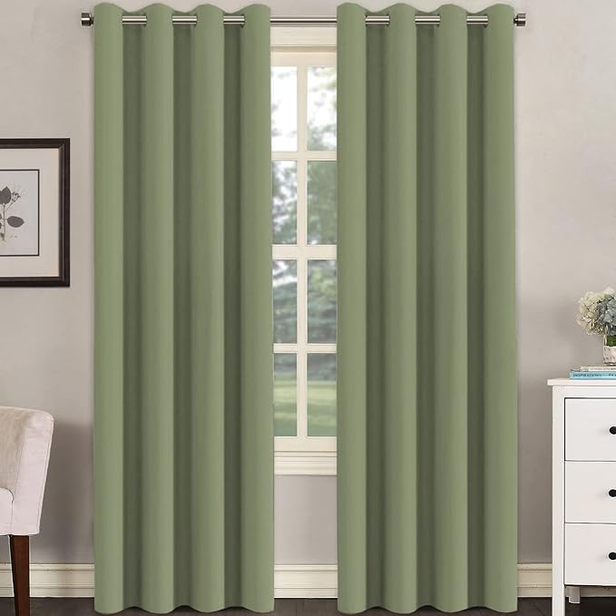 H.VERSAILTEX Blackout Window Treatment Curtains/Panels, Thermal Insulated Room Darkening Solid Grommet Drapes for Bedroom/Living Room Window (52 Inch by 108 Inch, Sage, Set of 2)-HomvellaHome