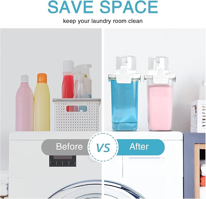 2 Pack Laundry Detergent Dispenser, 61oz Detergent Dispenser, Refluxable Laundry Detergent Container, Plastic Liquid Laundry Detergent Dispenser for Laundry Room Organization with 6 Labels-HomvellaHome