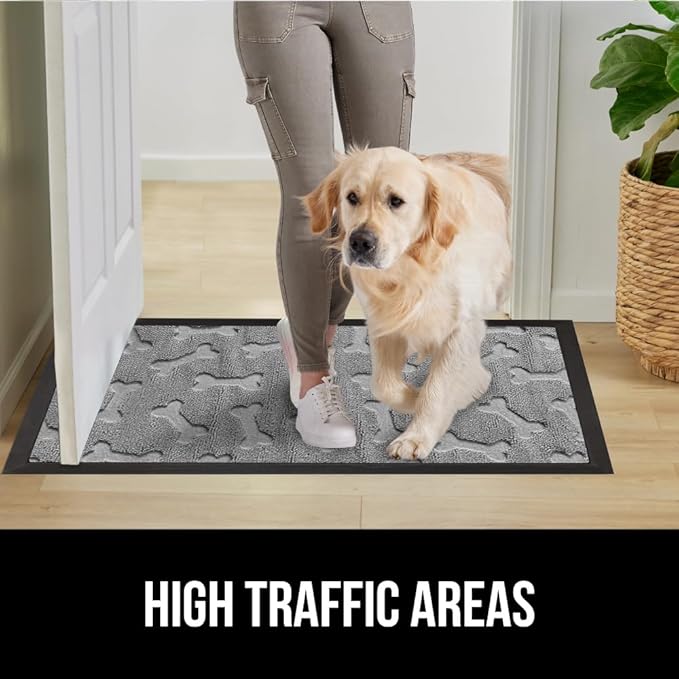 GORILLA GRIP 100% Waterproof All-Season WeatherMax Doormat, US Designed Natural Rubber, Stain and Fade Resistant, Low Profile Indoor Outdoor Door Mats, Easy Clean Patio Mat, 17x29, Light Gray Bones-HomvellaHome