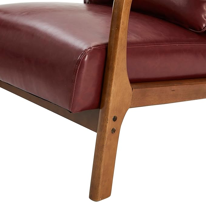 Glitzhome 2 Set Mid Century Red Accent Armchair, Single Reading Armchair PU Leather Lounge Chair with Walnut Ruberwood Frame-HomvellaHome