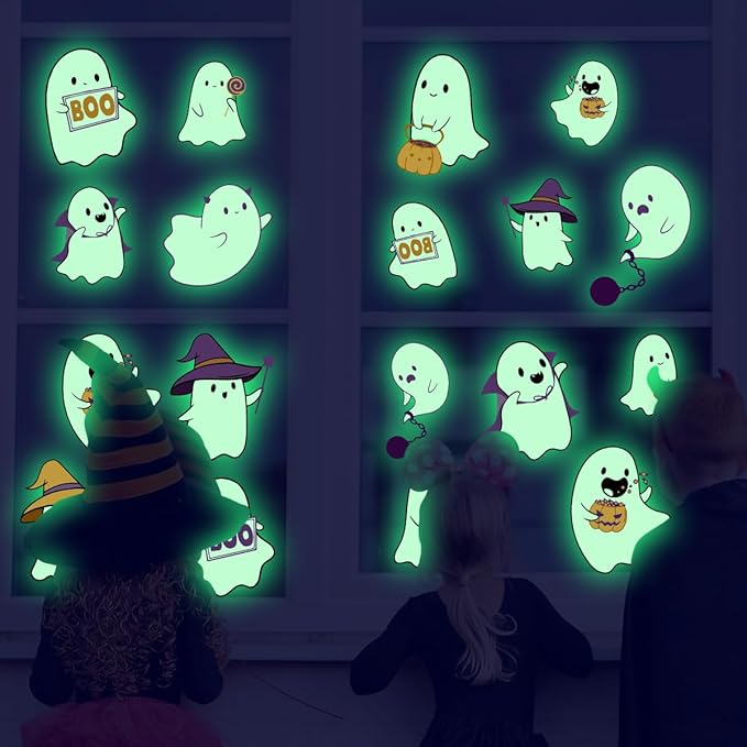 Glow in The Dark Halloween Window Clings Luminous Pumpkin Ghost Window Stickers Decor for Halloween Theme Party Decorations-HomvellaHome