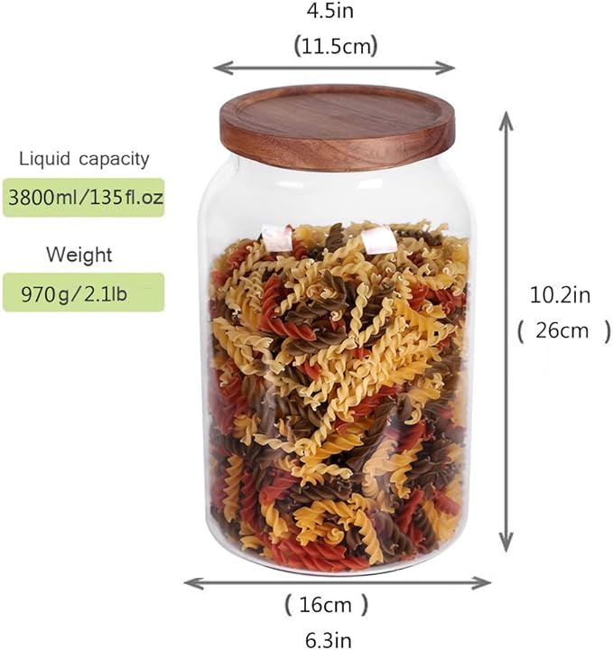 1 Gallon Glass Jar with Airtight Lid and Anti-Skid Bottom for Dry Food Storage-HomvellaHome