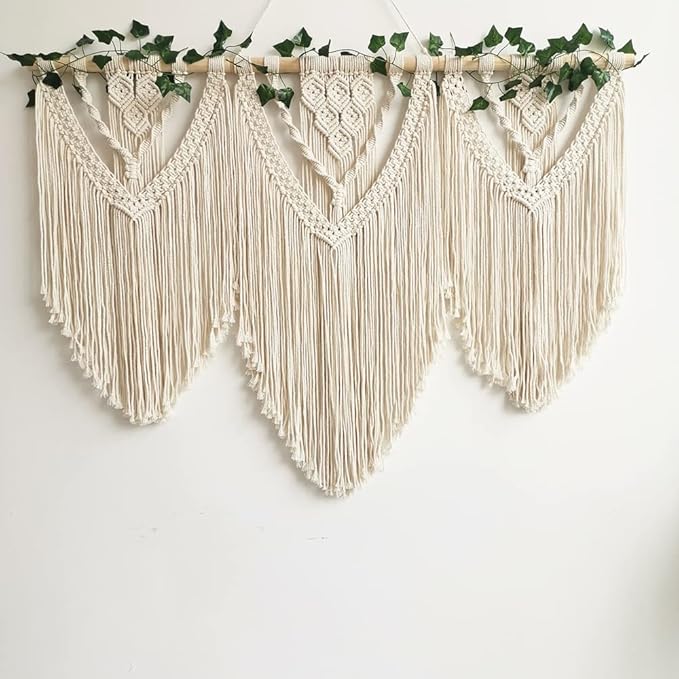 guzhiou large macrame wall hanging - Boho Tapestry Macrame Wall Decor Art- Chic Bohemian Handmade Woven Tapestry Home Decoration for Bedroom Living Room Apartment Wedding Party - 43"x32" (with Ivy)-HomvellaHome