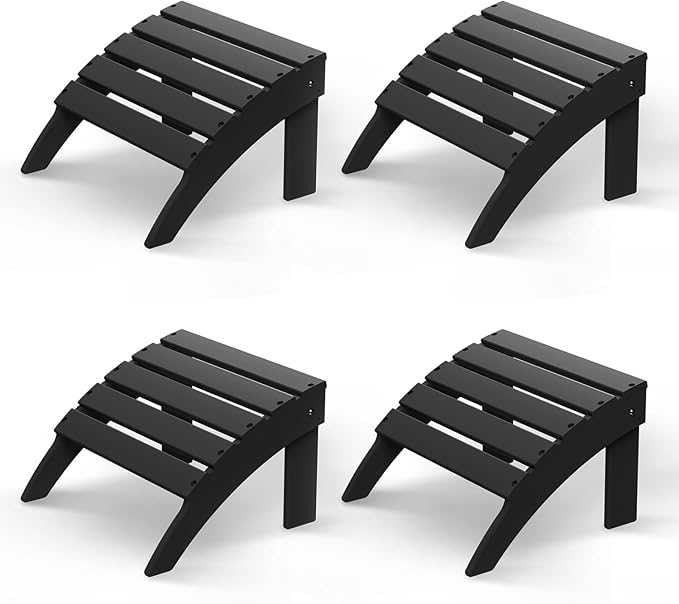 GREENVINES Adirondack-Ottoman | Set of 4 | HDPE Plastic | Outdoor Footrest | All Weather | Foot Rest | Foot Stool | Black | for Adirondack Chair | for Patio Backyard Pool-HomvellaHome
