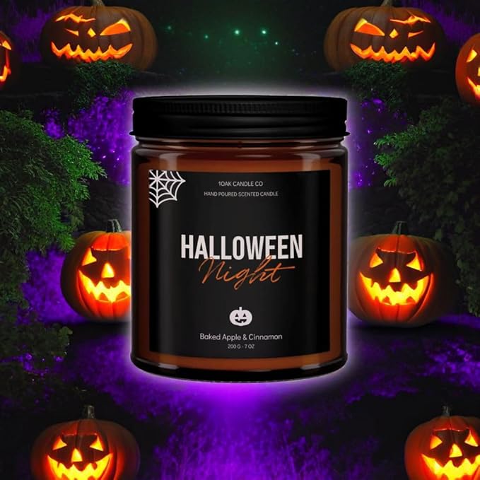 1OAK Halloween Candles Scented - 7oz, Baked Apple Cinnamon - Spooky Candles - Gothic Décor Decorations - Halloween Gifts for Women, Men - Horror Candle-HomvellaHome