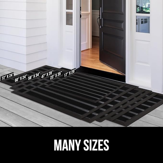 GORILLA GRIP 100% Waterproof All-Season WeatherMax Doormat US Designed Natural Rubber, Stain and Fade Resistant, Low Profile Indoor Outdoor Door Mats, Easy Clean Patio Mat, 17x29, Black Stripe-HomvellaHome