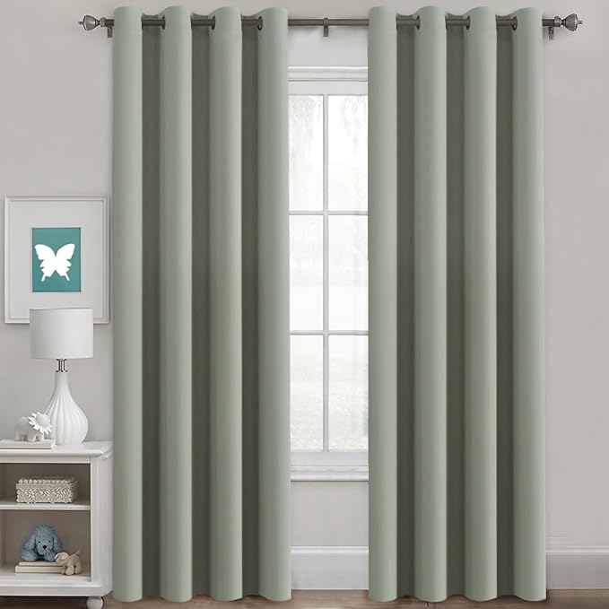 H.VERSAILTEX Bedroom Curtains Blackout Thermal Insulated Room Darkening Window Treatment Extra Long Curtains/Drapes,Triple Weave Energy Saving Grommet Panels (Set of 2,52 by 108 - Inch,Light Sage)-HomvellaHome