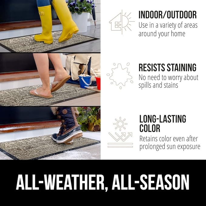 GORILLA GRIP 100% Waterproof All-Season WeatherMax Doormat 35x23, US Designed Natural Rubber, Stain and Fade Resistant, Low Profile Indoor Outdoor Door Mats, Easy Clean Patio Mat, Sand Beach-HomvellaHome